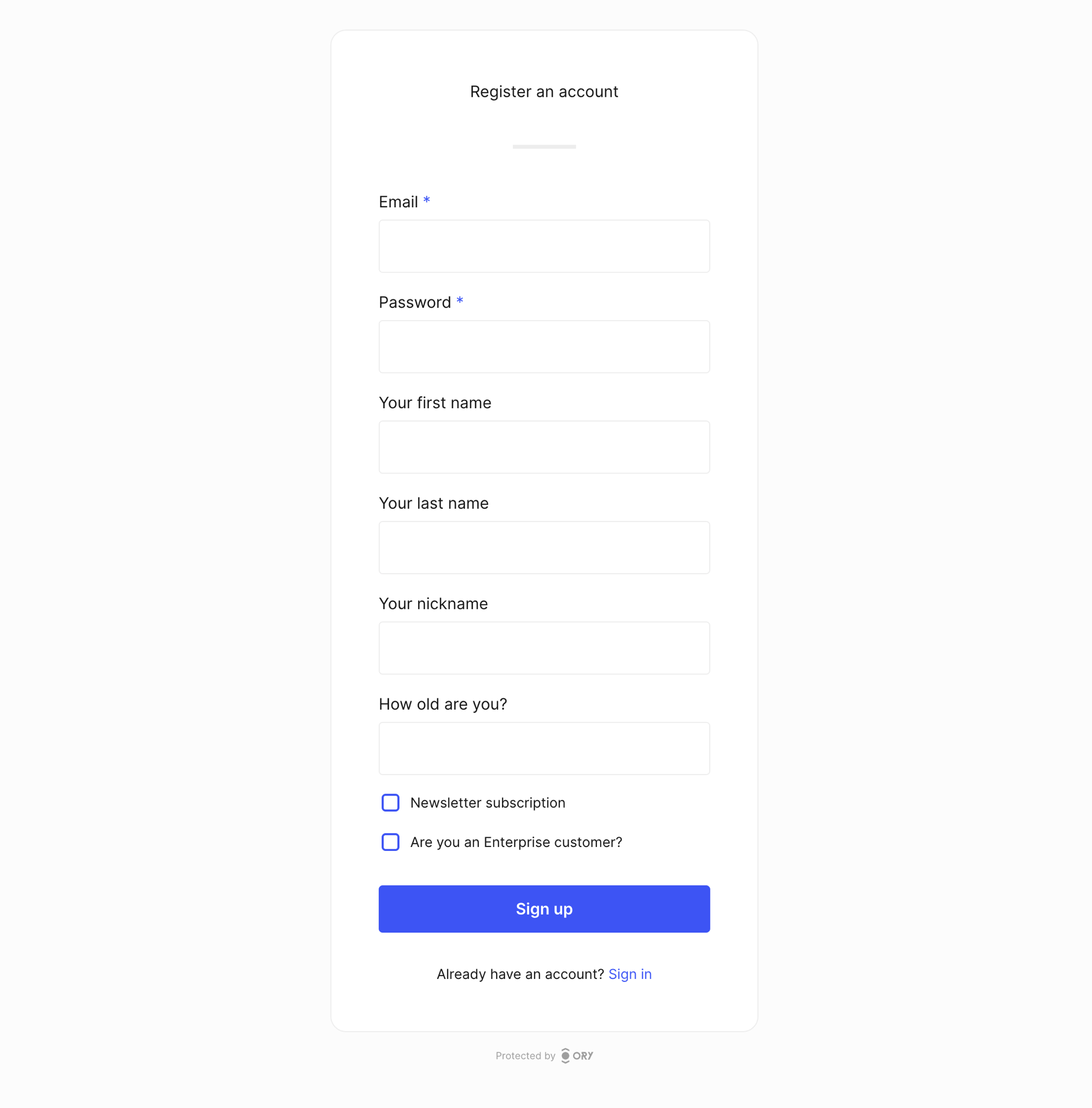 Identity schema with many fields generated UI